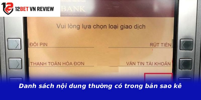 Danh sách nội dung thường có trong bản sao kê