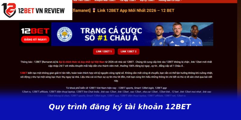 Quy trình đăng ký tài khoản 12BET